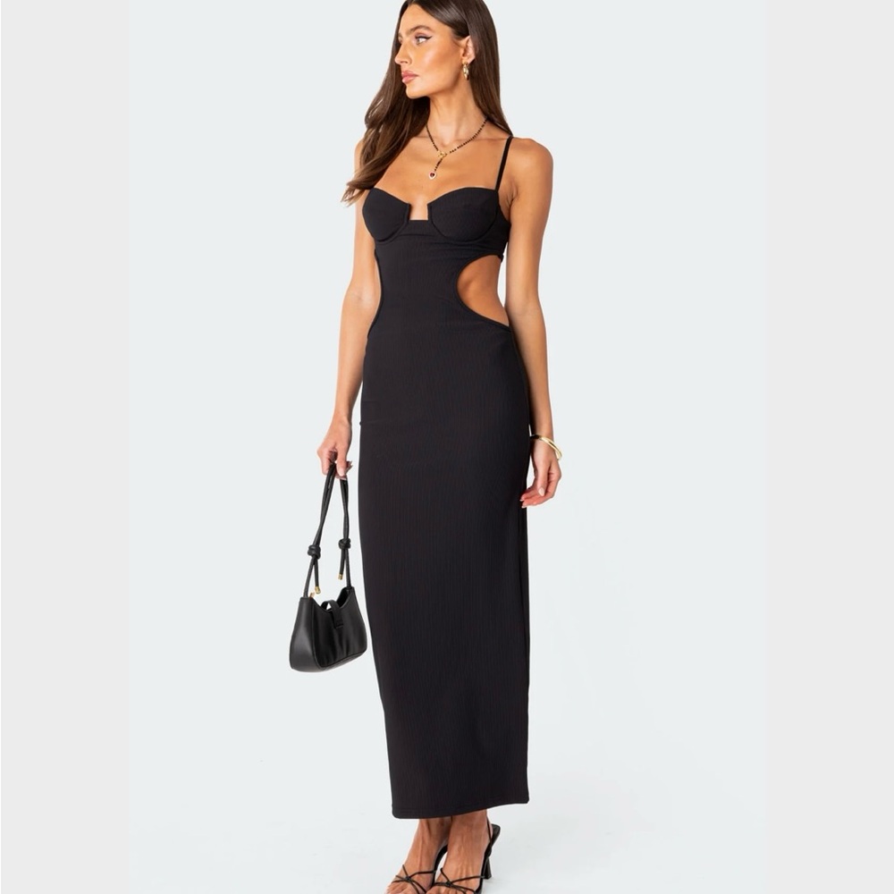 Edikted Black Maxi Dress with Cutouts